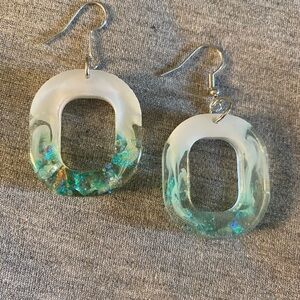 Green and White Hoop Earrings with Organic Flow